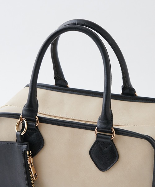 natural couture（ナチュラルクチュール）の「バイカラーボストンバッグ（ボストンバッグ・レディース・アイボリー/ブラック/ブラウン・FREE）」の12枚目の写真