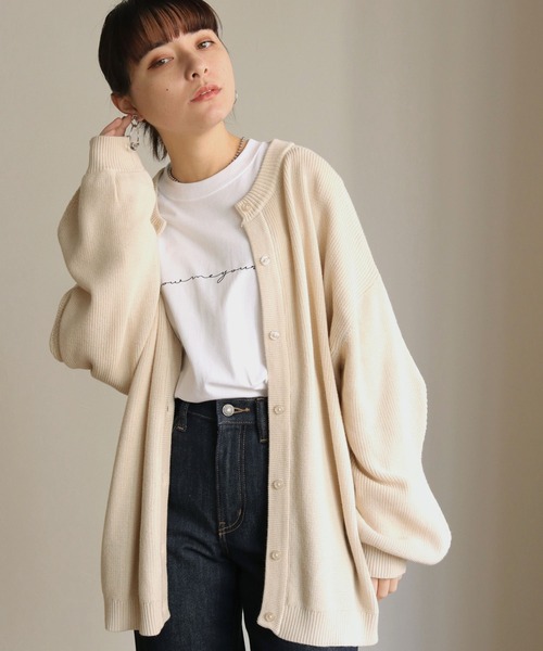 HER CLOSET（ハークローゼット）の「【shemoshelly】コットンブレンドデザインスリーブニットロングカーディガン（カーディガン/ボレロ・レディース・アイボリー/ブラック/テラコッタ/グリーン/ライトブルー・M）」の2枚目の写真