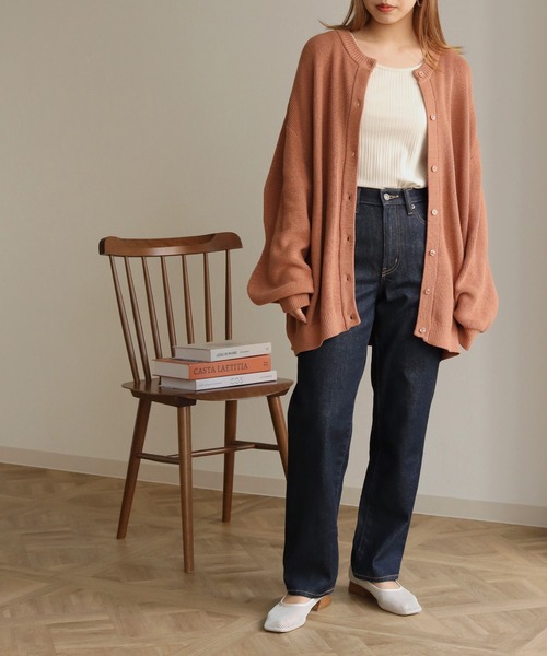 HER CLOSET（ハークローゼット）の「【shemoshelly】コットンブレンドデザインスリーブニットロングカーディガン（カーディガン/ボレロ・レディース・アイボリー/ブラック/テラコッタ/グリーン/ライトブルー・M）」の4枚目の写真