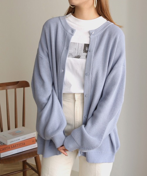 HER CLOSET（ハークローゼット）の「【shemoshelly】コットンブレンドデザインスリーブニットロングカーディガン（カーディガン/ボレロ・レディース・アイボリー/ブラック/テラコッタ/グリーン/ライトブルー・M）」の5枚目の写真