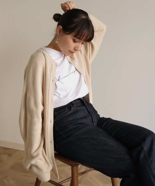 HER CLOSET（ハークローゼット）の「【shemoshelly】コットンブレンドデザインスリーブニットロングカーディガン（カーディガン/ボレロ・レディース・アイボリー/ブラック/テラコッタ/グリーン/ライトブルー・M）」の21枚目の写真