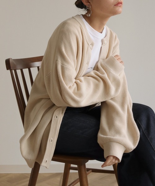 HER CLOSET（ハークローゼット）の「【shemoshelly】コットンブレンドデザインスリーブニットロングカーディガン（カーディガン/ボレロ・レディース・アイボリー/ブラック/テラコッタ/グリーン/ライトブルー・M）」の16枚目の写真