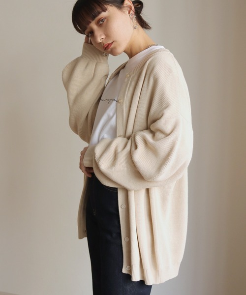 HER CLOSET（ハークローゼット）の「【shemoshelly】コットンブレンドデザインスリーブニットロングカーディガン（カーディガン/ボレロ・レディース・アイボリー/ブラック/テラコッタ/グリーン/ライトブルー・M）」の6枚目の写真