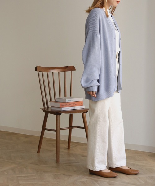 HER CLOSET（ハークローゼット）の「【shemoshelly】コットンブレンドデザインスリーブニットロングカーディガン（カーディガン/ボレロ・レディース・アイボリー/ブラック/テラコッタ/グリーン/ライトブルー・M）」の20枚目の写真