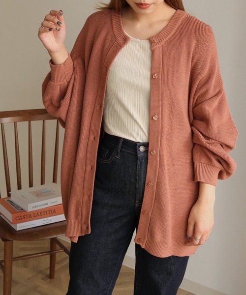 HER CLOSET（ハークローゼット）の「【shemoshelly】コットンブレンドデザインスリーブニットロングカーディガン（カーディガン/ボレロ・レディース・アイボリー/ブラック/テラコッタ/グリーン/ライトブルー・M）」の22枚目の写真