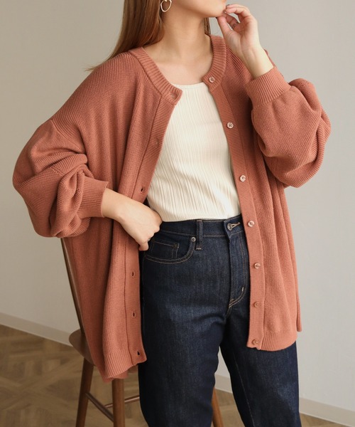 HER CLOSET（ハークローゼット）の「【shemoshelly】コットンブレンドデザインスリーブニットロングカーディガン（カーディガン/ボレロ・レディース・アイボリー/ブラック/テラコッタ/グリーン/ライトブルー・M）」の13枚目の写真