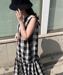 《WEB限定》バックリボンブロックチェックワンピース