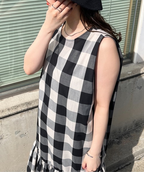 prose verse（プロズヴェール）の「《WEB限定》バックリボンブロックチェックワンピース（ワンピース・レディース・ブラック・MEDIUM）」の5枚目の写真