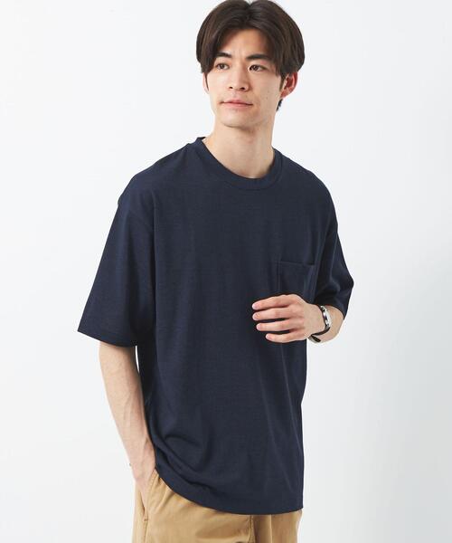 green label relaxing(グリーンレーベルリラクシング)の「CSN ドライウールミックス クルー 半袖 カットソー Tシャツ -ウォッシャブル・吸水速乾-(Tシャツ/カットソー・メンズ・ライトグレー/ダークグリーン/ネイビー/ピンク・S/M/L/XL/XS/XXL)」の3枚目の写真