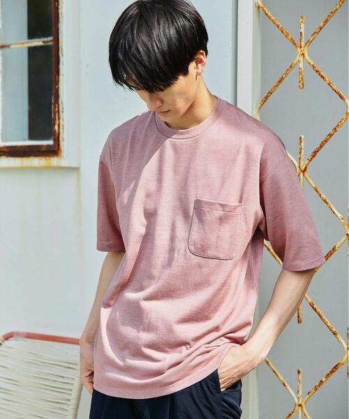 green label relaxing(グリーンレーベルリラクシング)の「CSN ドライウールミックス クルー 半袖 カットソー Tシャツ -ウォッシャブル・吸水速乾-(Tシャツ/カットソー・メンズ・ライトグレー/ダークグリーン/ネイビー/ピンク・S/M/L/XL/XS/XXL)」の4枚目の写真
