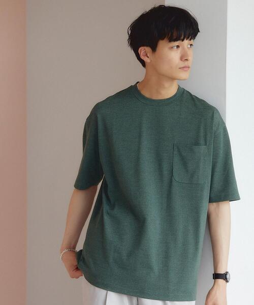 green label relaxing(グリーンレーベルリラクシング)の「CSN ドライウールミックス クルー 半袖 カットソー Tシャツ -ウォッシャブル・吸水速乾-(Tシャツ/カットソー・メンズ・ライトグレー/ダークグリーン/ネイビー/ピンク・S/M/L/XL/XS/XXL)」の2枚目の写真