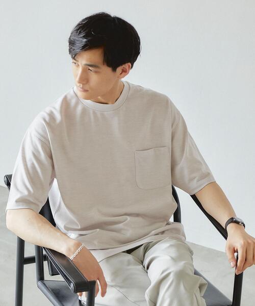 green label relaxing(グリーンレーベルリラクシング)の「CSN ドライウールミックス クルー 半袖 カットソー Tシャツ -ウォッシャブル・吸水速乾-(Tシャツ/カットソー・メンズ・ライトグレー/ダークグリーン/ネイビー/ピンク・S/M/L/XL/XS/XXL)」の5枚目の写真
