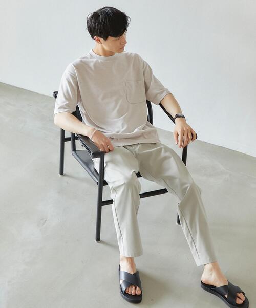 green label relaxing(グリーンレーベルリラクシング)の「CSN ドライウールミックス クルー 半袖 カットソー Tシャツ -ウォッシャブル・吸水速乾-(Tシャツ/カットソー・メンズ・ライトグレー/ダークグリーン/ネイビー/ピンク・S/M/L/XL/XS/XXL)」の6枚目の写真