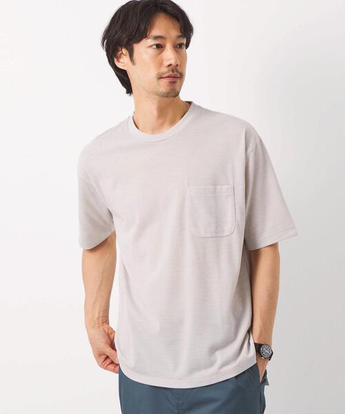 green label relaxing(グリーンレーベルリラクシング)の「CSN ドライウールミックス クルー 半袖 カットソー Tシャツ -ウォッシャブル・吸水速乾-(Tシャツ/カットソー・メンズ・ライトグレー/ダークグリーン/ネイビー/ピンク・S/M/L/XL/XS/XXL)」の7枚目の写真