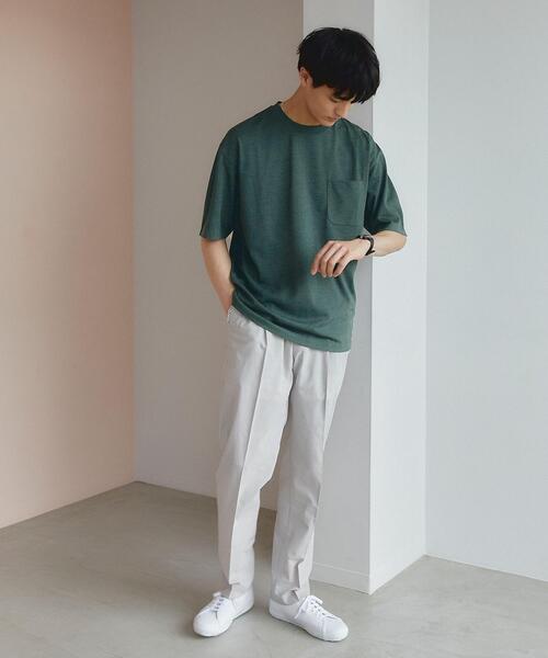 green label relaxing(グリーンレーベルリラクシング)の「CSN ドライウールミックス クルー 半袖 カットソー Tシャツ -ウォッシャブル・吸水速乾-(Tシャツ/カットソー・メンズ・ライトグレー/ダークグリーン/ネイビー/ピンク・S/M/L/XL/XS/XXL)」の8枚目の写真