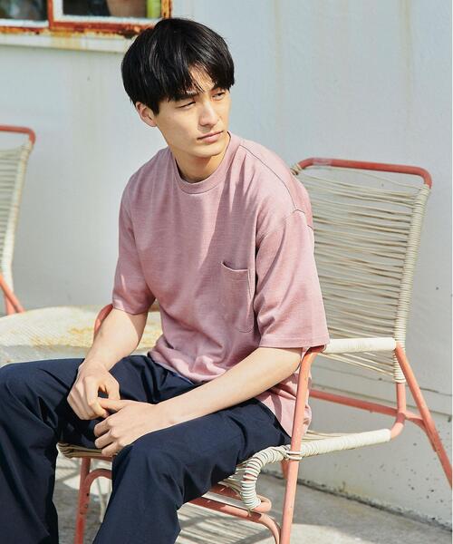 green label relaxing(グリーンレーベルリラクシング)の「CSN ドライウールミックス クルー 半袖 カットソー Tシャツ -ウォッシャブル・吸水速乾-(Tシャツ/カットソー・メンズ・ライトグレー/ダークグリーン/ネイビー/ピンク・S/M/L/XL/XS/XXL)」の10枚目の写真