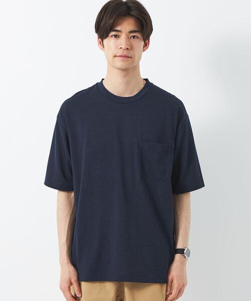 green label relaxing(グリーンレーベルリラクシング)の「CSN ドライウールミックス クルー 半袖 カットソー Tシャツ -ウォッシャブル・吸水速乾-(Tシャツ/カットソー・メンズ・ライトグレー/ダークグリーン/ネイビー/ピンク・S/M/L/XL/XS/XXL)」の11枚目の写真