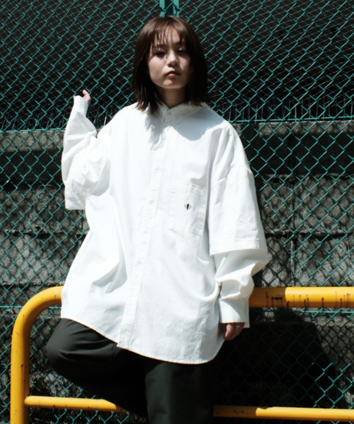 ANGLAN（アングラン）の「ANGLAN / アングラン Wide Layered Oxford Shirt ワイド レイヤード オックスフォードシャツ（シャツ/ブラウス・メンズ・ブルー/ストライプ/ホワイト・FREE）」の2枚目の写真