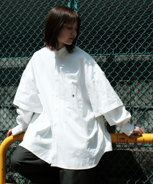 ANGLAN（アングラン）の「ANGLAN / アングラン Wide Layered Oxford Shirt ワイド レイヤード オックスフォードシャツ（シャツ/ブラウス・メンズ・ブルー/ストライプ/ホワイト・FREE）」の4枚目の写真