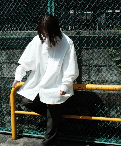 ANGLAN（アングラン）の「ANGLAN / アングラン Wide Layered Oxford Shirt ワイド レイヤード オックスフォードシャツ（シャツ/ブラウス・メンズ・ブルー/ストライプ/ホワイト・FREE）」の5枚目の写真