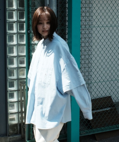 ANGLAN（アングラン）の「ANGLAN / アングラン Wide Layered Oxford Shirt ワイド レイヤード オックスフォードシャツ（シャツ/ブラウス・メンズ・ブルー/ストライプ/ホワイト・FREE）」の10枚目の写真