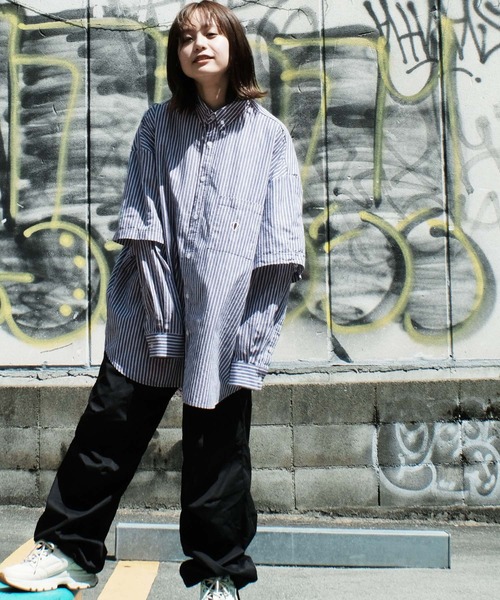 ANGLAN（アングラン）の「ANGLAN / アングラン Wide Layered Oxford Shirt ワイド レイヤード オックスフォードシャツ（シャツ/ブラウス・メンズ・ブルー/ストライプ/ホワイト・FREE）」の14枚目の写真