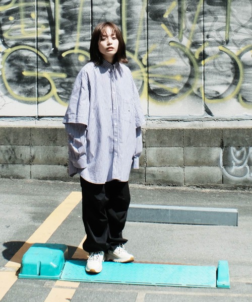 ANGLAN（アングラン）の「ANGLAN / アングラン Wide Layered Oxford Shirt ワイド レイヤード オックスフォードシャツ（シャツ/ブラウス・メンズ・ブルー/ストライプ/ホワイト・FREE）」の17枚目の写真