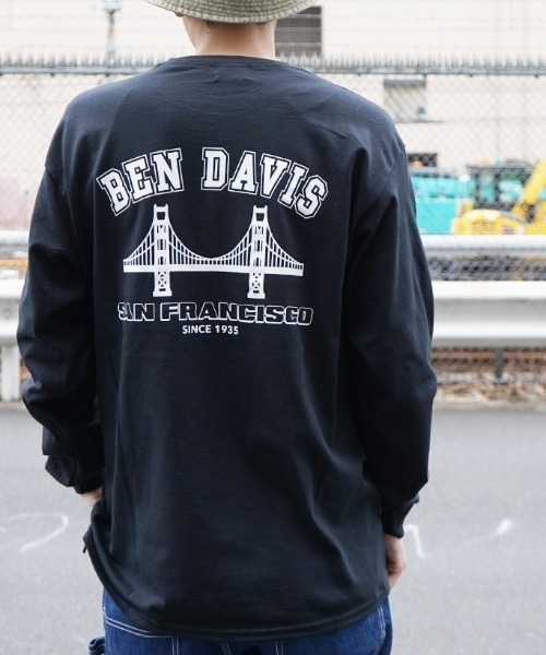 BEN DAVIS(ベンデイビス)の「《BEN DAVIS》PRINT LONG SLEEVE/プリント長袖Tシャツ(Tシャツ/カットソー・メンズ・ブラック/ホワイト/ナチュラル・MEDIUM/LARGE/SMALL)」の1枚目の写真