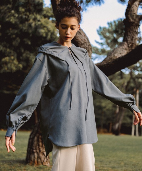 2022 AW ハーフ開きドロストカラーブラウス（シャツ/ブラウス