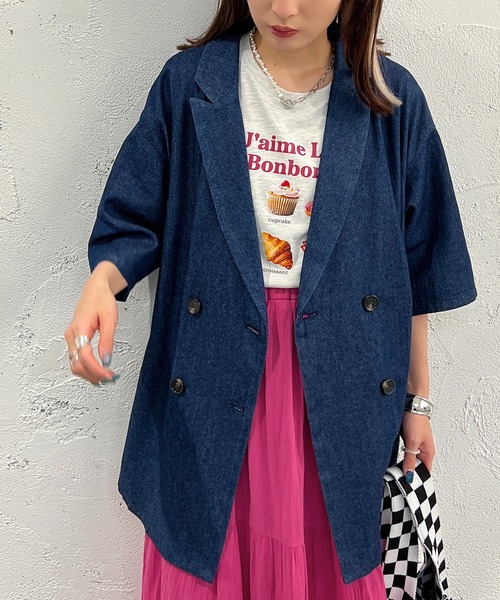 apres jour mignon(アプレジュールミニョン)の「デニムシャツジャケット【ZOZOTOWN限定アイテム】(テーラードジャケット・レディース・ダークブルー/ブルー・X-LARGE/フリー)」の3枚目の写真