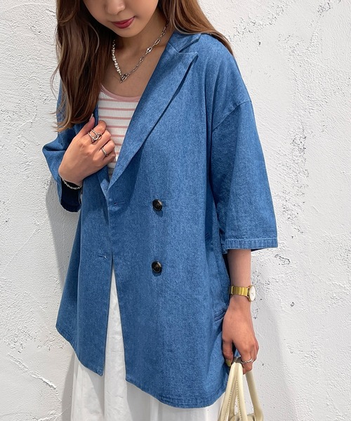 apres jour mignon(アプレジュールミニョン)の「デニムシャツジャケット【ZOZOTOWN限定アイテム】(テーラードジャケット・レディース・ダークブルー/ブルー・X-LARGE/フリー)」の16枚目の写真