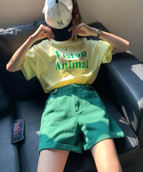 Auntie Rosa(アンティローザ)の「デニムショートパンツ(デニムパンツ・レディース・ホワイト/グリーン・FREE)」の6枚目の写真