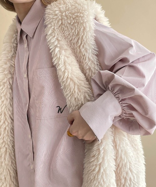 w closet（ダブルクローゼット）の「刺繍入りオープンスリーブシャツ（シャツ/ブラウス・レディース・ブラウン/サックスブルー/ブラック×ホワイト/オフホワイト・FREE）」の11枚目の写真