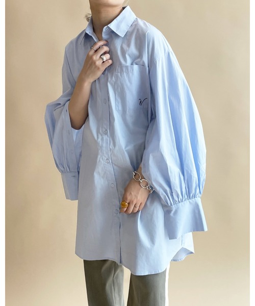 w closet（ダブルクローゼット）の「刺繍入りオープンスリーブシャツ（シャツ/ブラウス・レディース・ブラウン/サックスブルー/ブラック×ホワイト/オフホワイト・FREE）」の17枚目の写真