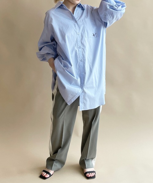 w closet（ダブルクローゼット）の「刺繍入りオープンスリーブシャツ（シャツ/ブラウス・レディース・ブラウン/サックスブルー/ブラック×ホワイト/オフホワイト・FREE）」の18枚目の写真