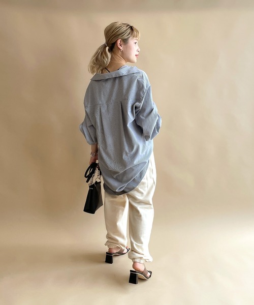 w closet（ダブルクローゼット）の「刺繍入りオープンスリーブシャツ（シャツ/ブラウス・レディース・ブラウン/サックスブルー/ブラック×ホワイト/オフホワイト・FREE）」の21枚目の写真