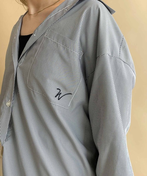 w closet（ダブルクローゼット）の「刺繍入りオープンスリーブシャツ（シャツ/ブラウス・レディース・ブラウン/サックスブルー/ブラック×ホワイト/オフホワイト・FREE）」の22枚目の写真