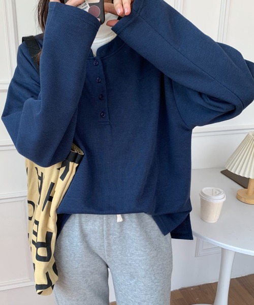 Diosfront（ディオスフロント）の「ヘンリーネックロングスリーブTシャツ（Tシャツ/カットソー・レディース・イエロー/グリーン/ブラック/ネイビー・M/L）」の3枚目の写真