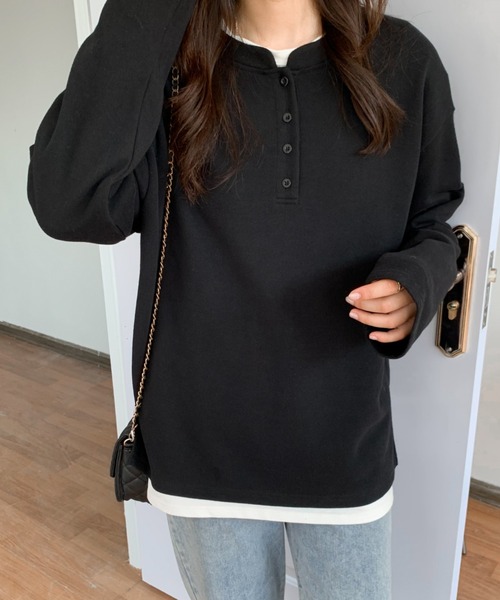 Diosfront（ディオスフロント）の「ヘンリーネックロングスリーブTシャツ（Tシャツ/カットソー・レディース・イエロー/グリーン/ブラック/ネイビー・M/L）」の2枚目の写真