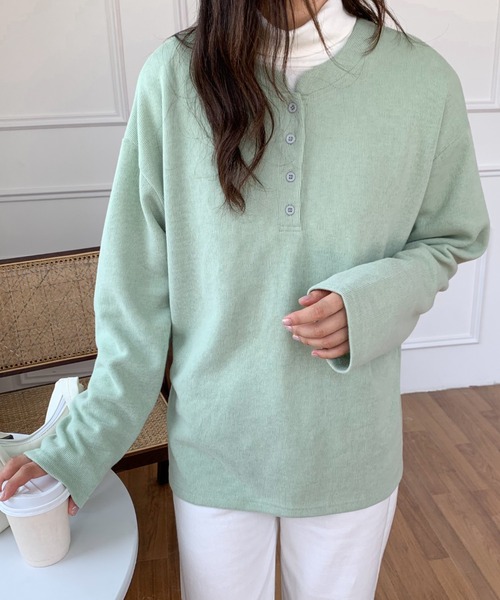 Diosfront（ディオスフロント）の「ヘンリーネックロングスリーブTシャツ（Tシャツ/カットソー・レディース・イエロー/グリーン/ブラック/ネイビー・M/L）」の6枚目の写真