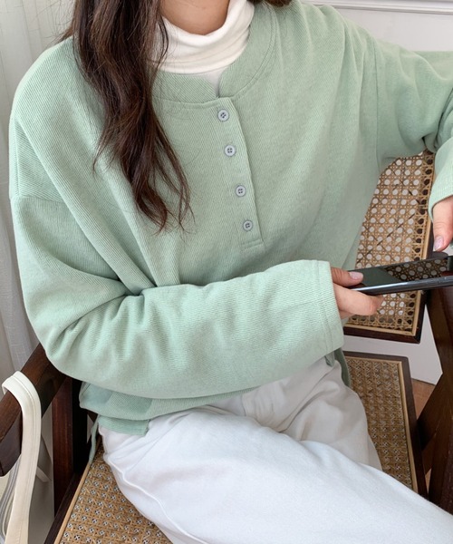 Diosfront（ディオスフロント）の「ヘンリーネックロングスリーブTシャツ（Tシャツ/カットソー・レディース・イエロー/グリーン/ブラック/ネイビー・M/L）」の7枚目の写真