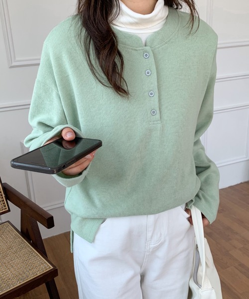 Diosfront（ディオスフロント）の「ヘンリーネックロングスリーブTシャツ（Tシャツ/カットソー・レディース・イエロー/グリーン/ブラック/ネイビー・M/L）」の9枚目の写真