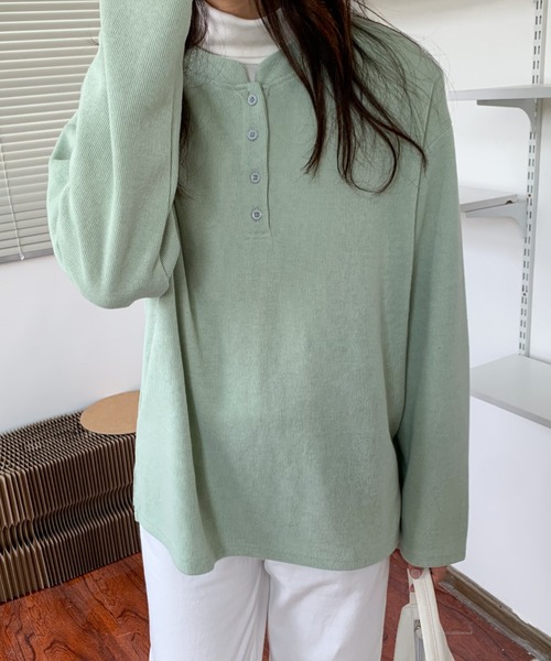 Diosfront（ディオスフロント）の「ヘンリーネックロングスリーブTシャツ（Tシャツ/カットソー・レディース・イエロー/グリーン/ブラック/ネイビー・M/L）」の10枚目の写真