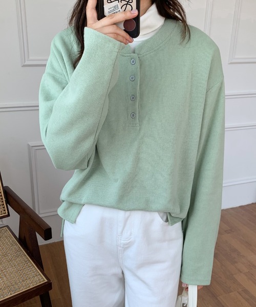 Diosfront（ディオスフロント）の「ヘンリーネックロングスリーブTシャツ（Tシャツ/カットソー・レディース・イエロー/グリーン/ブラック/ネイビー・M/L）」の11枚目の写真