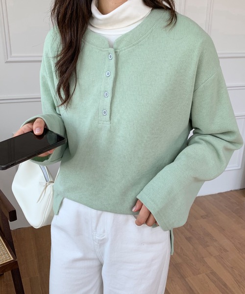 Diosfront（ディオスフロント）の「ヘンリーネックロングスリーブTシャツ（Tシャツ/カットソー・レディース・イエロー/グリーン/ブラック/ネイビー・M/L）」の12枚目の写真