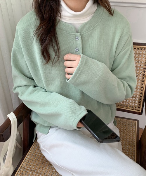 Diosfront（ディオスフロント）の「ヘンリーネックロングスリーブTシャツ（Tシャツ/カットソー・レディース・イエロー/グリーン/ブラック/ネイビー・M/L）」の16枚目の写真