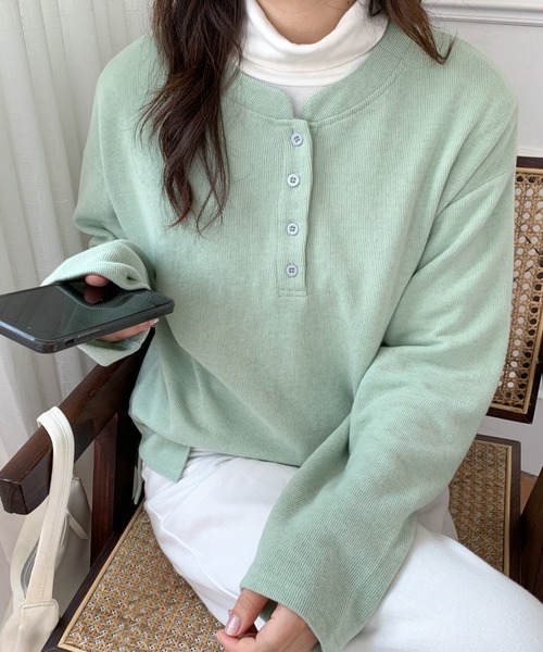 Diosfront（ディオスフロント）の「ヘンリーネックロングスリーブTシャツ（Tシャツ/カットソー・レディース・イエロー/グリーン/ブラック/ネイビー・M/L）」の17枚目の写真