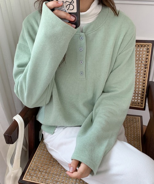 Diosfront（ディオスフロント）の「ヘンリーネックロングスリーブTシャツ（Tシャツ/カットソー・レディース・イエロー/グリーン/ブラック/ネイビー・M/L）」の18枚目の写真