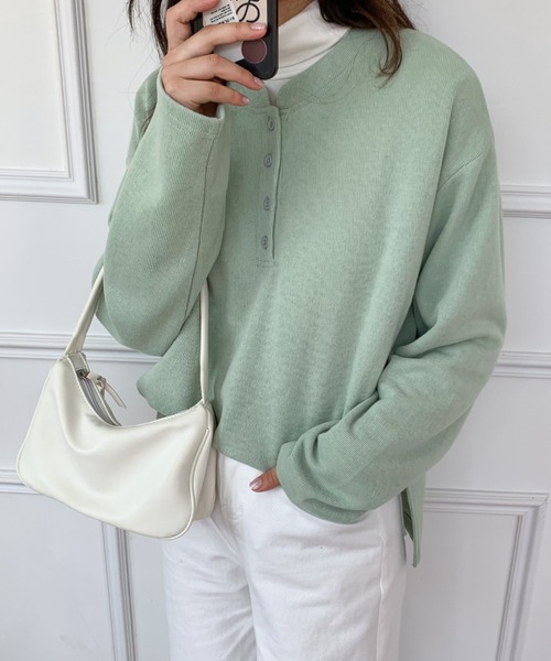 Diosfront（ディオスフロント）の「ヘンリーネックロングスリーブTシャツ（Tシャツ/カットソー・レディース・イエロー/グリーン/ブラック/ネイビー・M/L）」の21枚目の写真