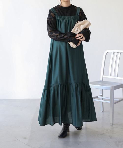 frames RAY CASSIN（フレームスレイカズン）の「WEB限定 バックオープンティアードジャンスカ（ジャンパースカート・レディース・ブラック/ブラウン/グリーン・FREE）」の4枚目の写真